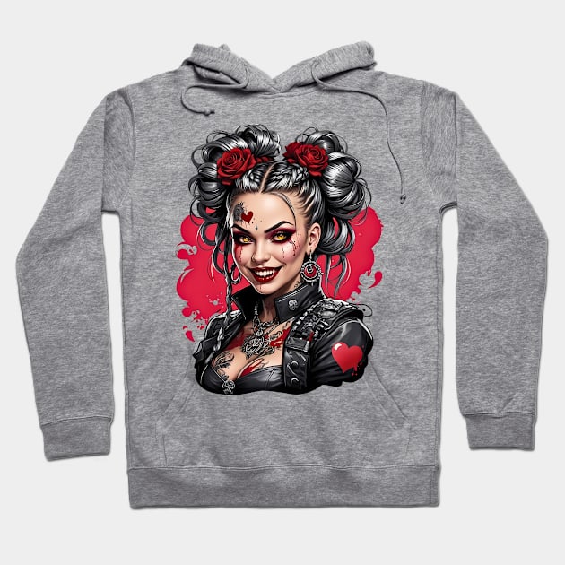 Steampunk Gothic girl retro vintage spooky valentine design Hoodie by Neon City Bazaar